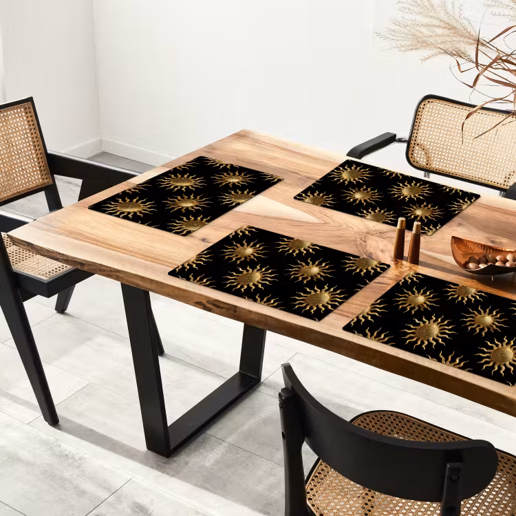 Salvamantel – 6 piezas - Sol - Estampado - Lujo - Dorado - Negro — 4