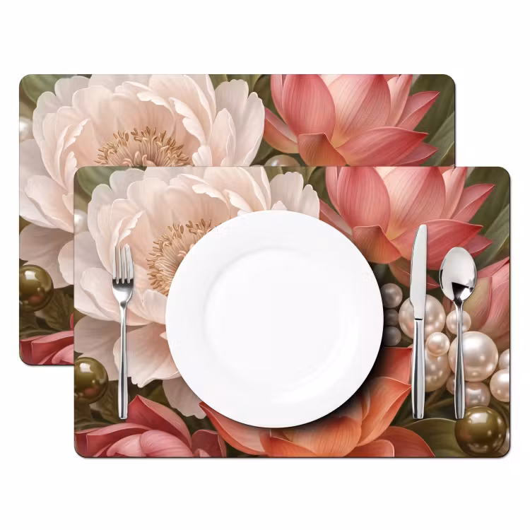 Salvamantel – 6 piezas - Flores - Perlas - Elegante - Rosa - Blanco — 2