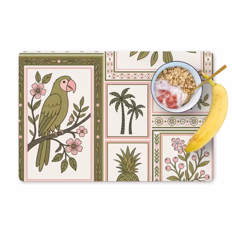 Salvamantel – 6 piezas - Pájaro - Tropical - Estampado - Decorativo - Verde — 1