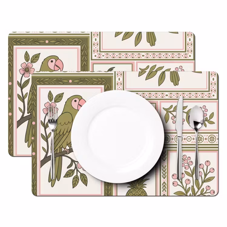 Salvamantel – 6 piezas - Pájaro - Tropical - Estampado - Decorativo - Verde — 2