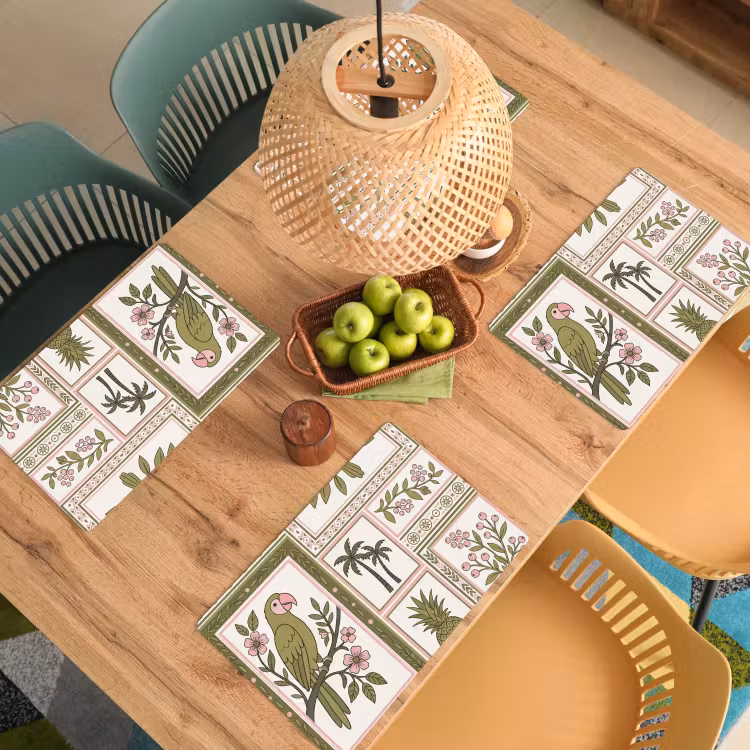 Salvamantel – 6 piezas - Pájaro - Tropical - Estampado - Decorativo - Verde — 3