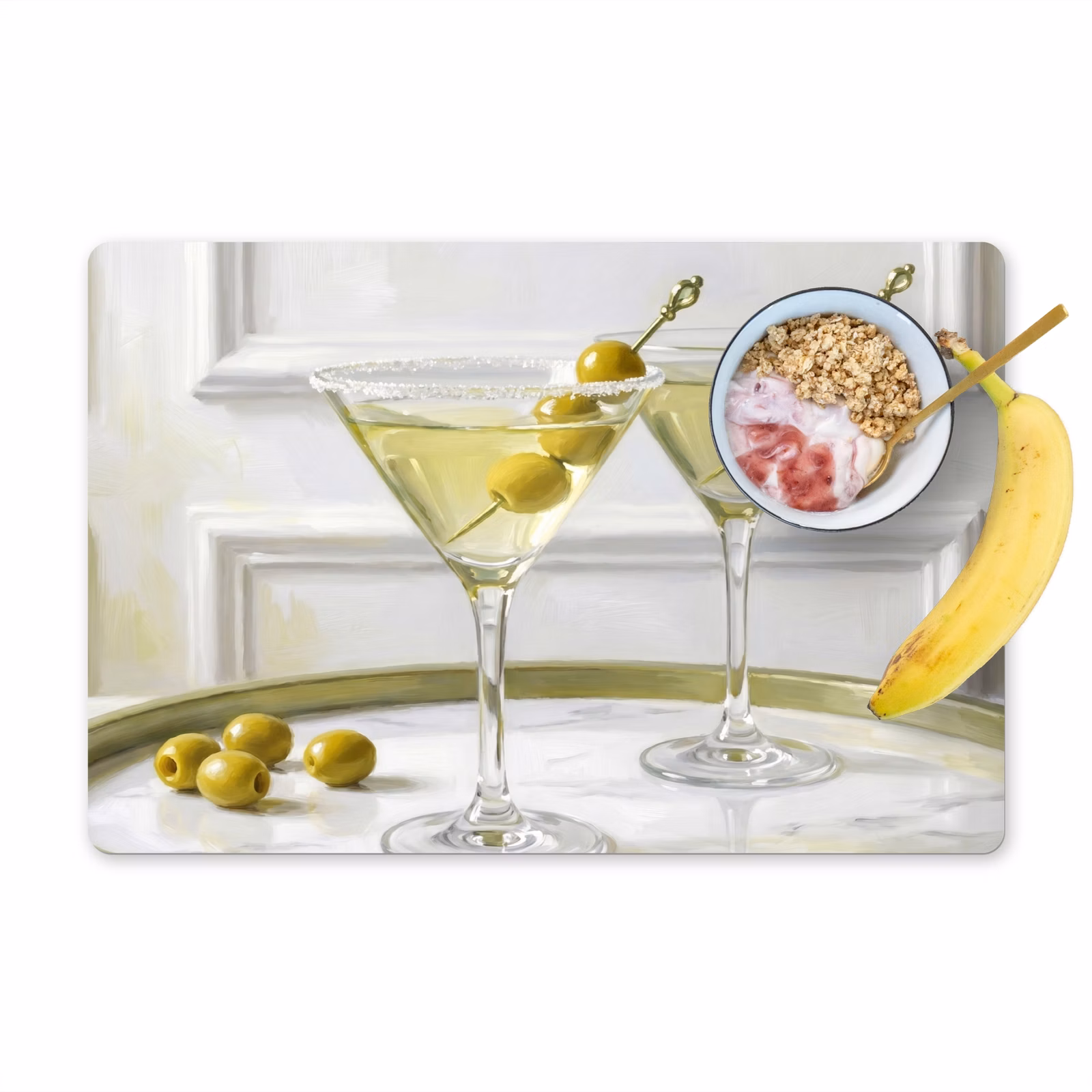 Salvamantel – 6 piezas - Bebida - Martini - Aceitunas - Moderno - Blanco — 1