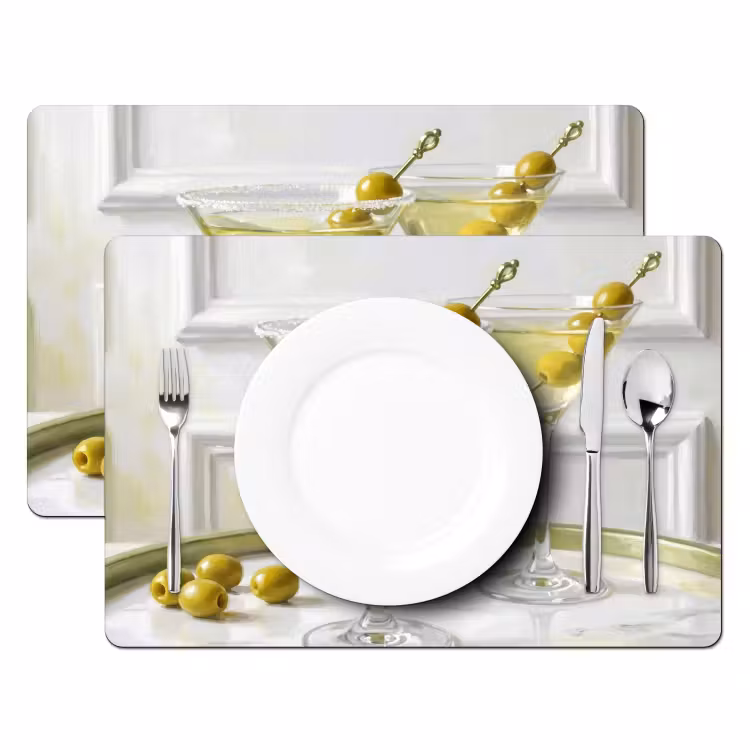Salvamantel – 6 piezas - Bebida - Martini - Aceitunas - Moderno - Blanco — 2