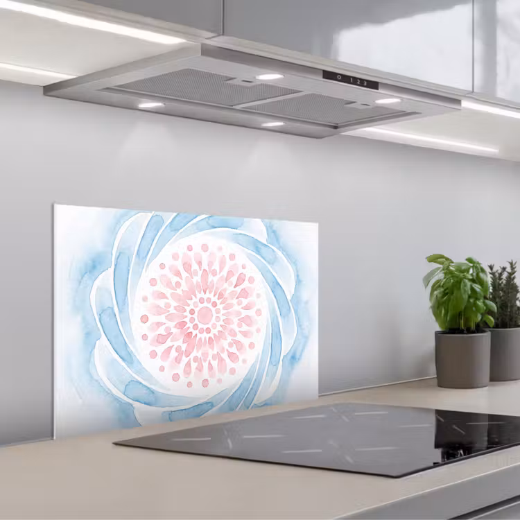 Salpicaderos de cocina - Resumen - Forma floral - Acuarela - Rosa - Azul — 1