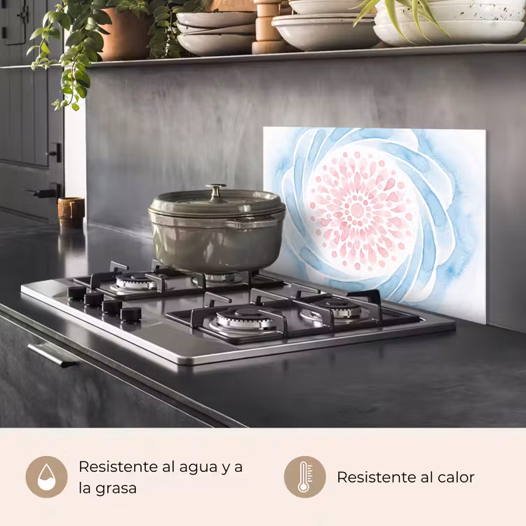 Salpicaderos de cocina - Resumen - Forma floral - Acuarela - Rosa - Azul — 2