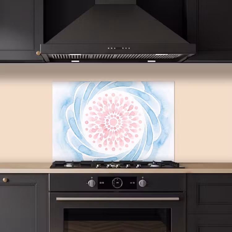 Salpicaderos de cocina - Resumen - Forma floral - Acuarela - Rosa - Azul — 5