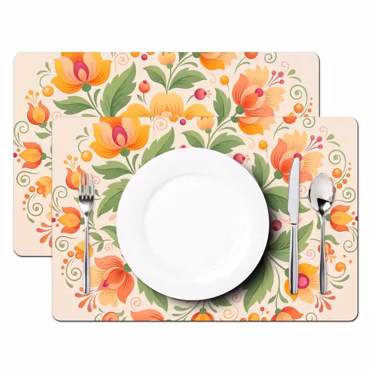 Salvamantel – 6 piezas - Flores - Estampado - Decorativo - Naranja — 2