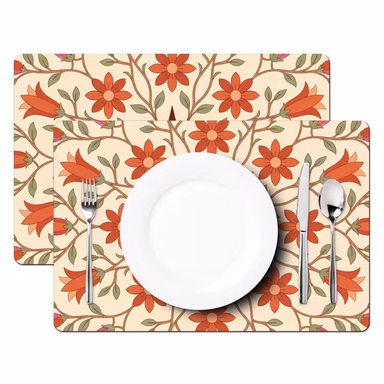 Salvamantel – 6 piezas - Flores - Mandala - Decorativo - Rojo — 2