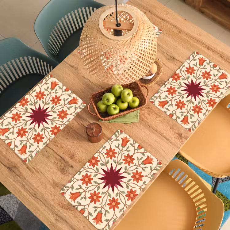 Salvamantel – 6 piezas - Flores - Mandala - Decorativo - Rojo — 3