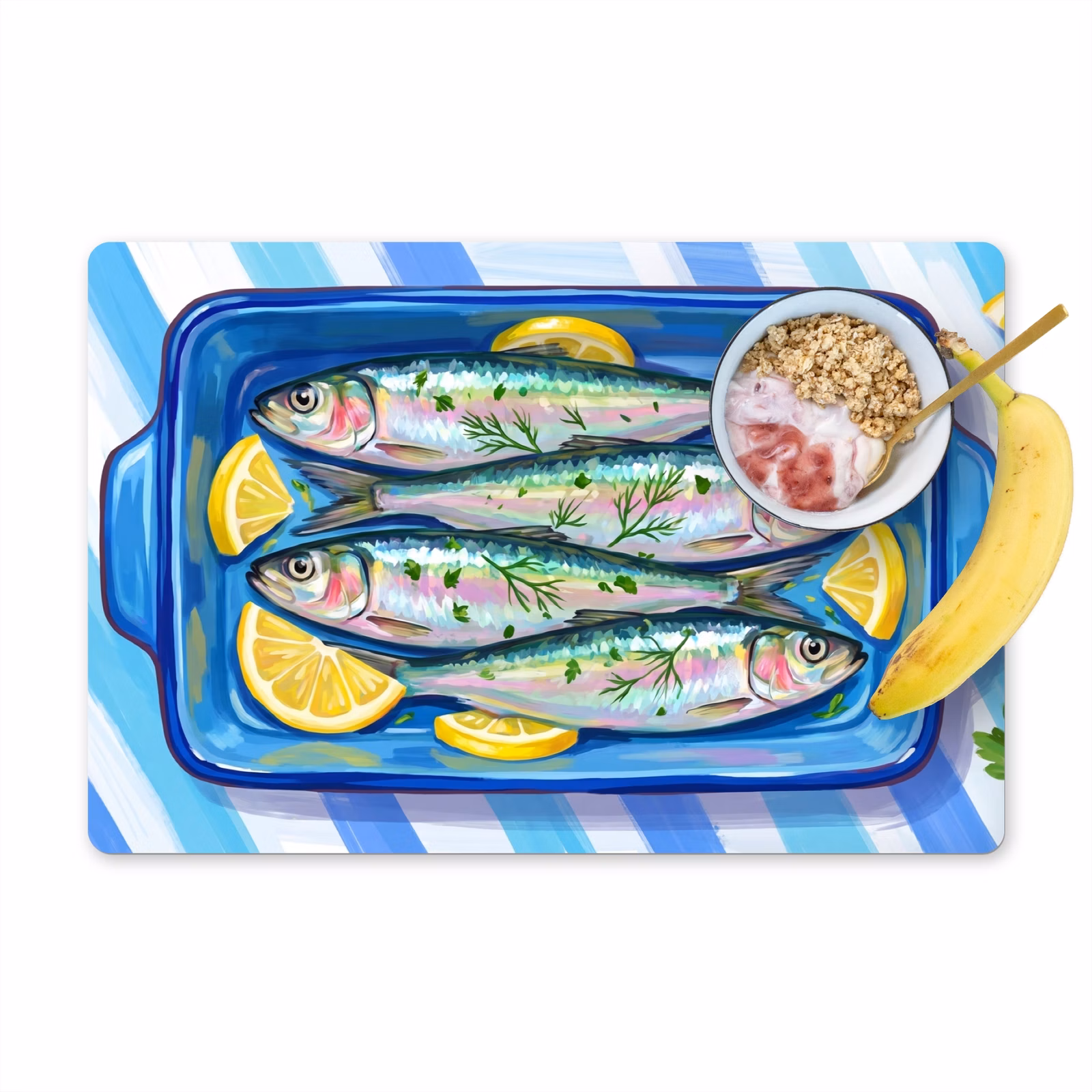 Salvamantel – 6 piezas - Pescado - Limón - Hierbas aromáticas - Comida - Azul — 1