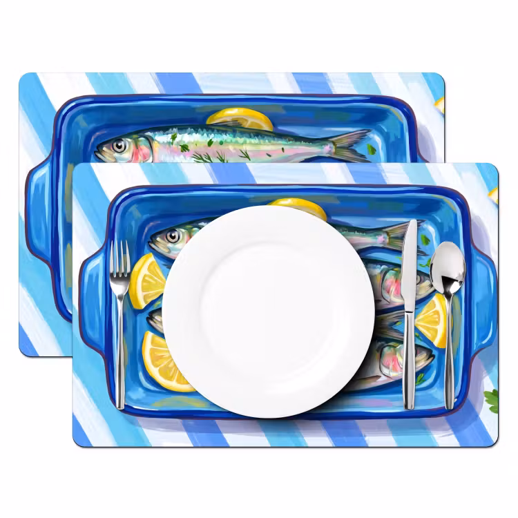 Salvamantel – 6 piezas - Pescado - Limón - Hierbas aromáticas - Comida - Azul — 2