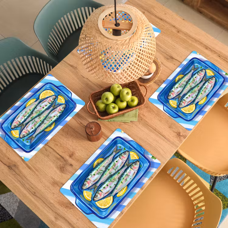 Salvamantel – 6 piezas - Pescado - Limón - Hierbas aromáticas - Comida - Azul — 3