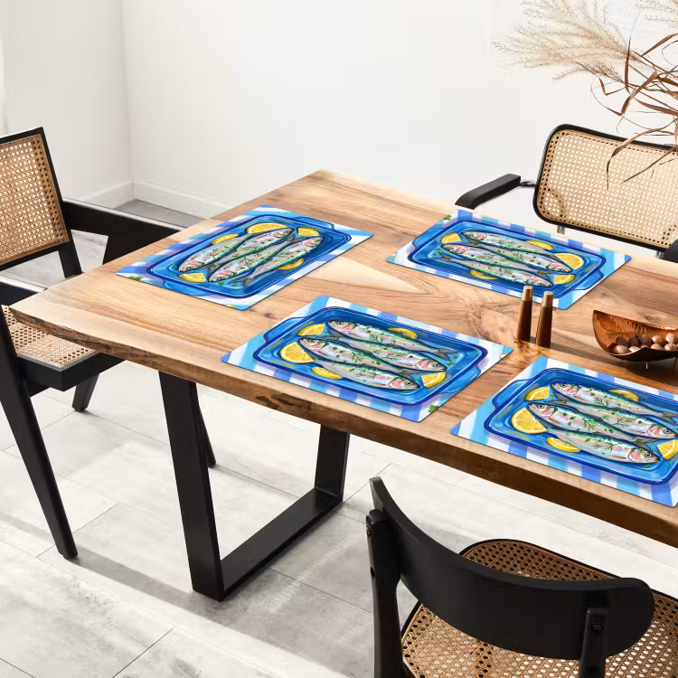 Salvamantel – 6 piezas - Pescado - Limón - Hierbas aromáticas - Comida - Azul — 4