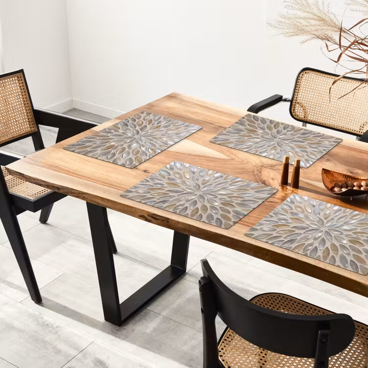 Salvamantel – 6 piezas - Estampado - Ovalado - Brillante - Abstracto - Beige — 4