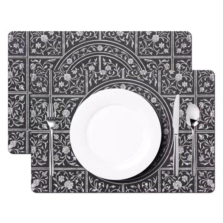 Salvamantel – 6 piezas - Patrón - Motivo floral - Decoración - Clásico - Negro — 2