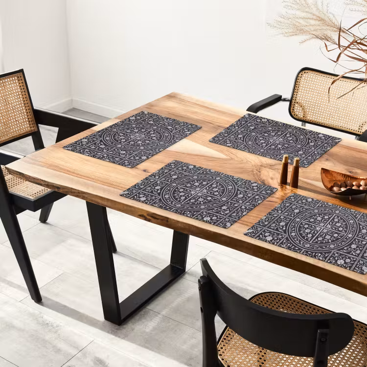 Salvamantel – 6 piezas - Patrón - Motivo floral - Decoración - Clásico - Negro — 4