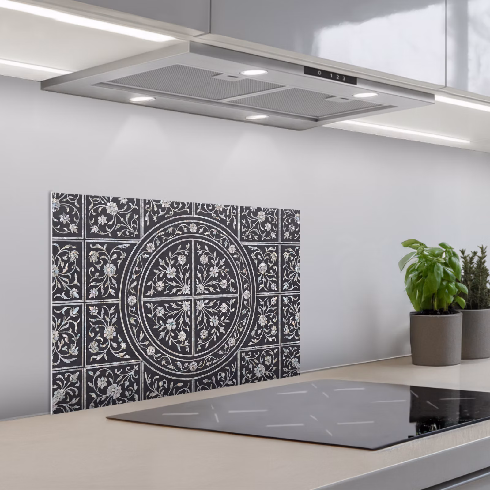 Salpicaderos de cocina - Patrón - Motivo floral - Decoración - Clásico - Negro — 1