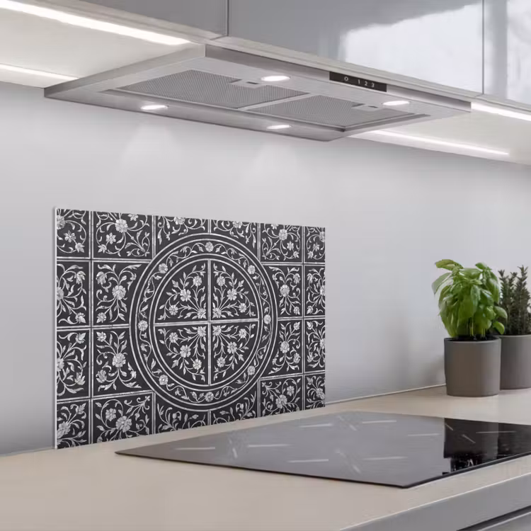 Salpicaderos de cocina - Patrón - Motivo floral - Decoración - Clásico - Negro — 1