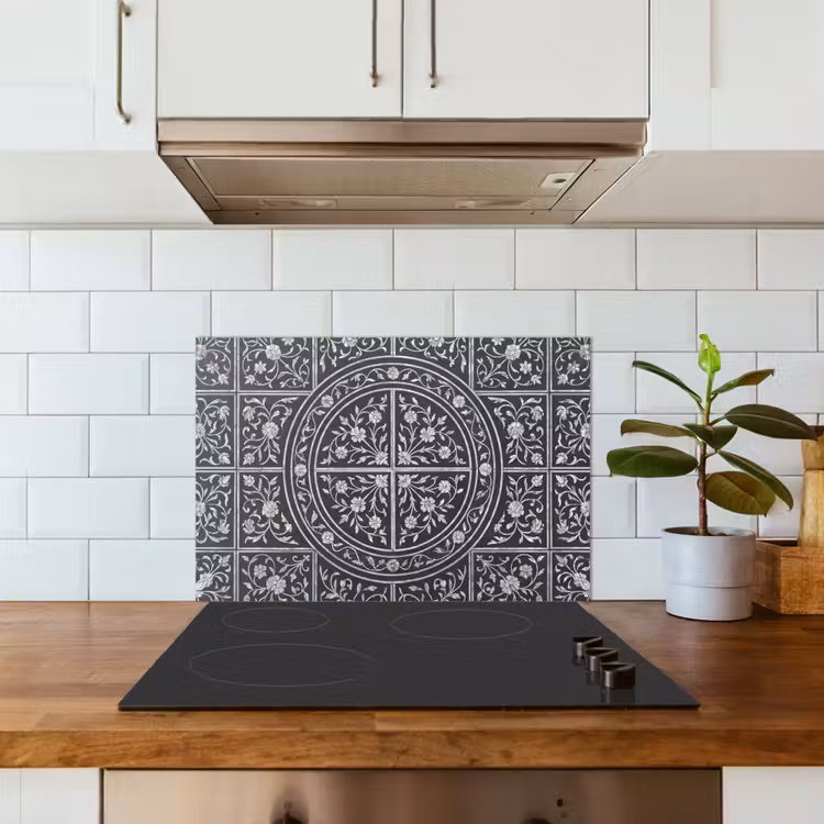 Salpicaderos de cocina - Patrón - Motivo floral - Decoración - Clásico - Negro — 3