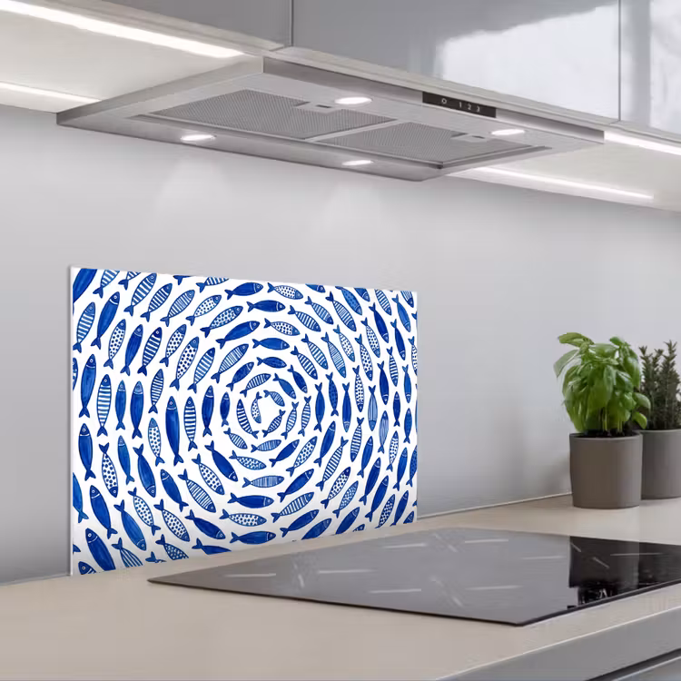 Salpicaderos de cocina - Pez - Patrón - Submarino - Abstracto - Azul — 1