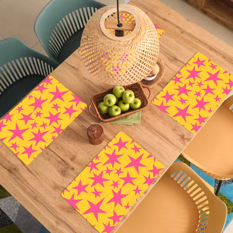 Salvamantel – 6 piezas - Estrellas - Patrón - Rosa - Amarillo — 3