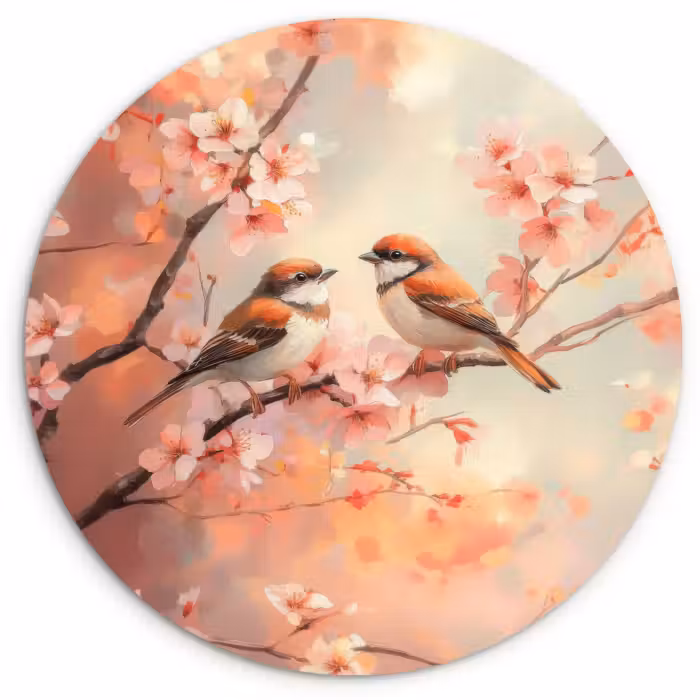Cuadro redondo - Pájaros - Romántico - Rama en flor