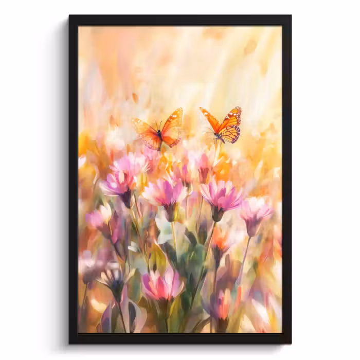 Cuadros enmarcados - Mariposas - Naranja - Flores