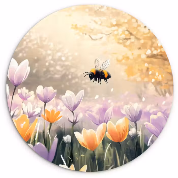 Cuadro redondo - Violetas - abeja - Luz del sol