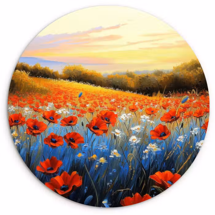Cuadro redondo - Amapola - Campo de flores - Colorido
