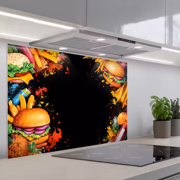 Salpicaderos de cocina - Comida rápida - Graffiti - Hamburguesa - Comida - Moderno