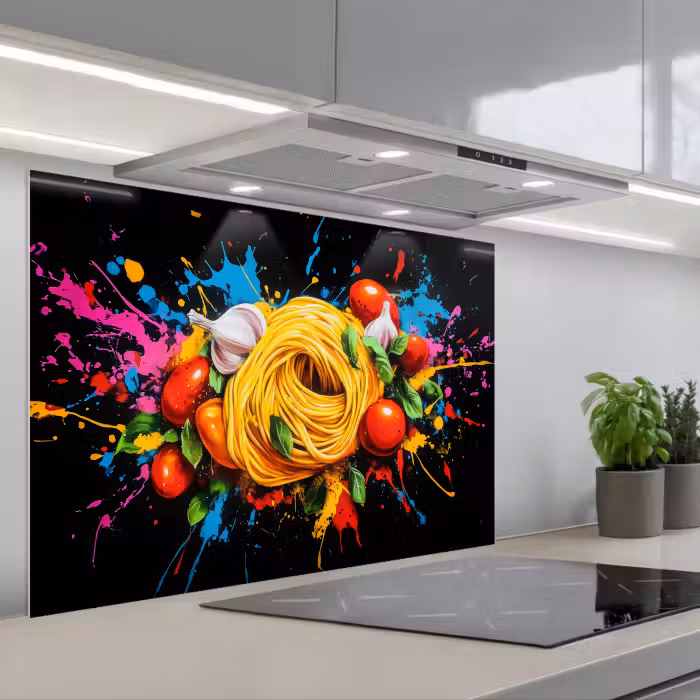 Salpicaderos de cocina - Espagueti - Graffiti - Pintura - Colorido - Comida - Moderno