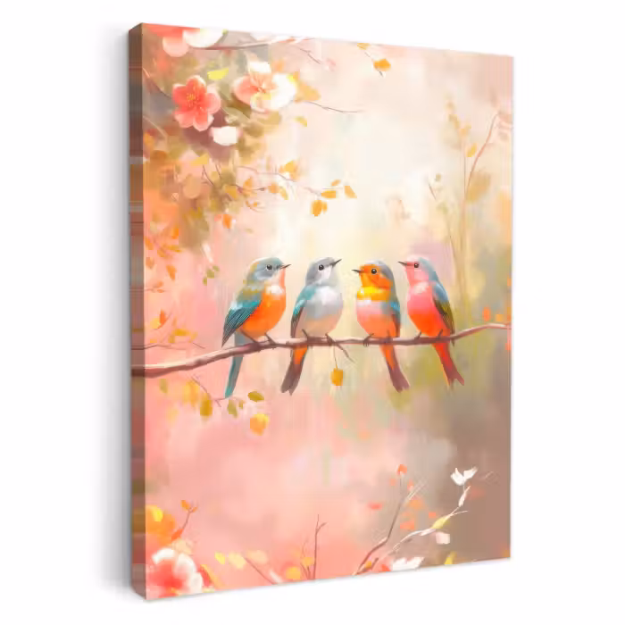 Lienzos decorativos - Pájaros - Colorido - Rama