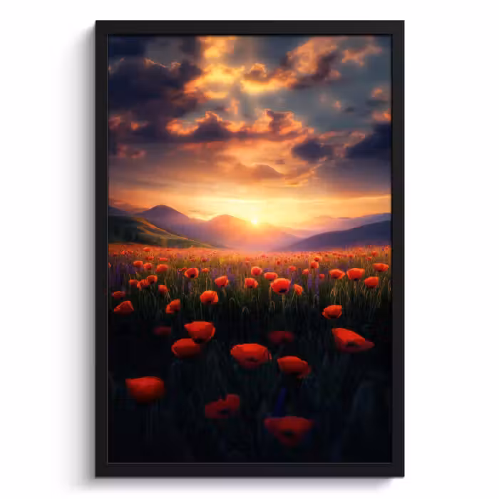 Cuadros enmarcados - Paisaje - Puesta de sol - Campo de flores