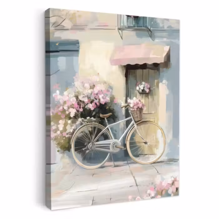 Lienzos decorativos - Bicicleta - Colores pastel - Flores