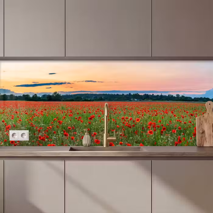 Revestimiento cocina - Amapolas - Paisaje - Rojo - Flores