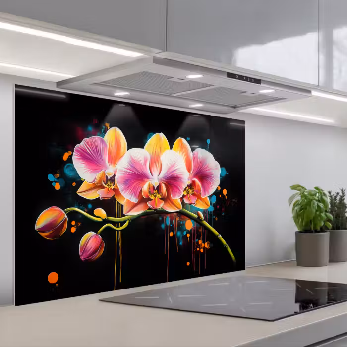 Salpicaderos de cocina - Orquídea - Graffiti - Colorido - Flores - Abstracto