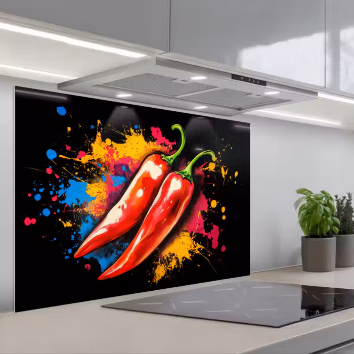 Salpicaderos de cocina - Pimienta - Graffiti - Pintura - Abstracto - Moderno - Colorido