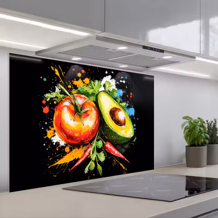 Salpicaderos de cocina - Tomate - Aguacate - Pimiento - Graffiti - Pintura - Moderno