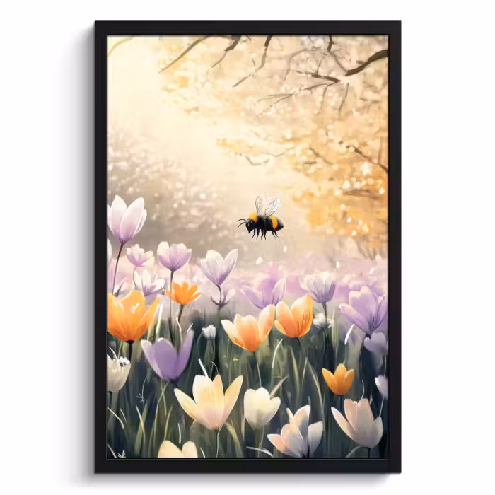 Cuadros enmarcados - Violetas - abeja - Luz del sol
