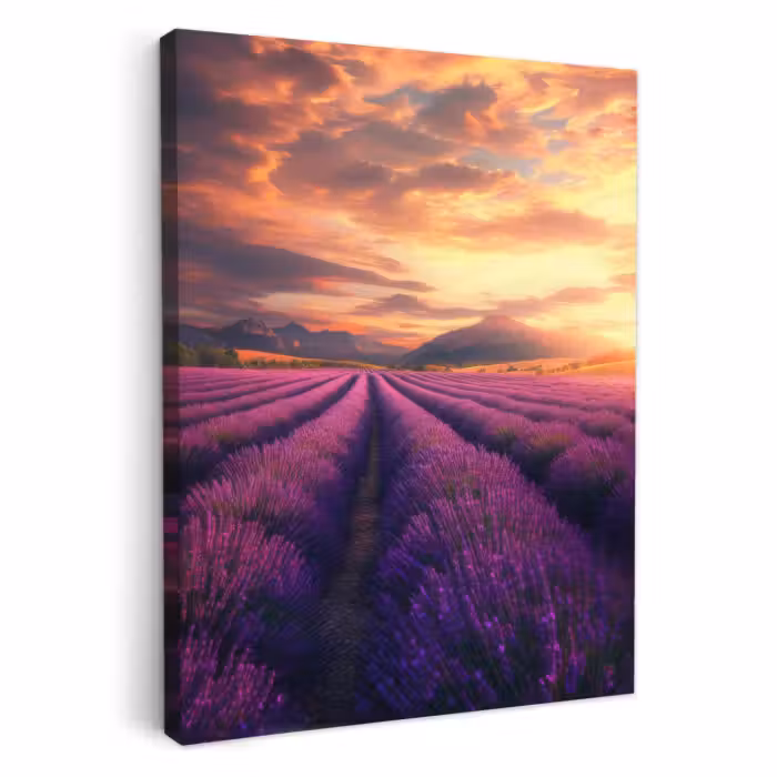 Lienzos decorativos - Campo de lavanda - Atardecer - Morado