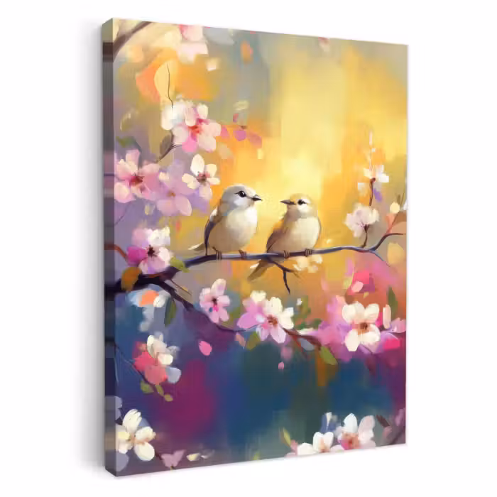 Lienzos decorativos - Pájaros - Flores - Rosa