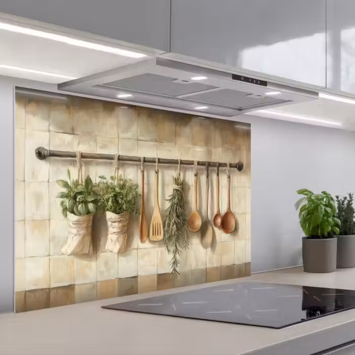 Salpicaderos de cocina - Madera - Utensilios de cocina - Naturaleza muerta - Azulejos
