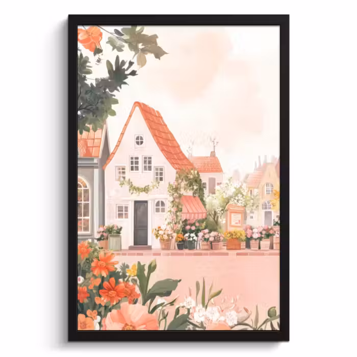 Cuadros enmarcados - Flores - Casas - Pueblo