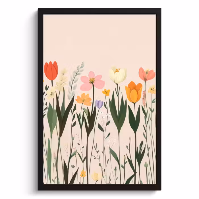 Cuadros enmarcados - Tonos pastel - Flores - Ilustración