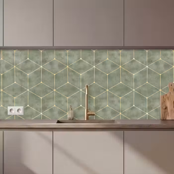 Revestimiento cocina - Sutil - Geométrico - Dorado - Verde