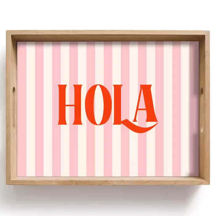 Bandeja - Hola - Cita - Rayas - Pastel - Rosa - Rojo - Blanco