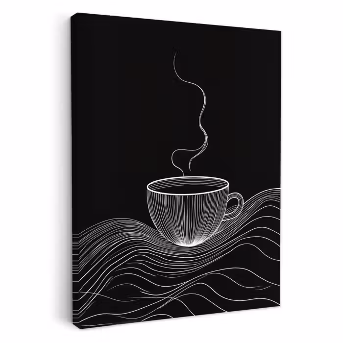 Lienzos decorativos - Dibujo lineal - Taza de café - Negro