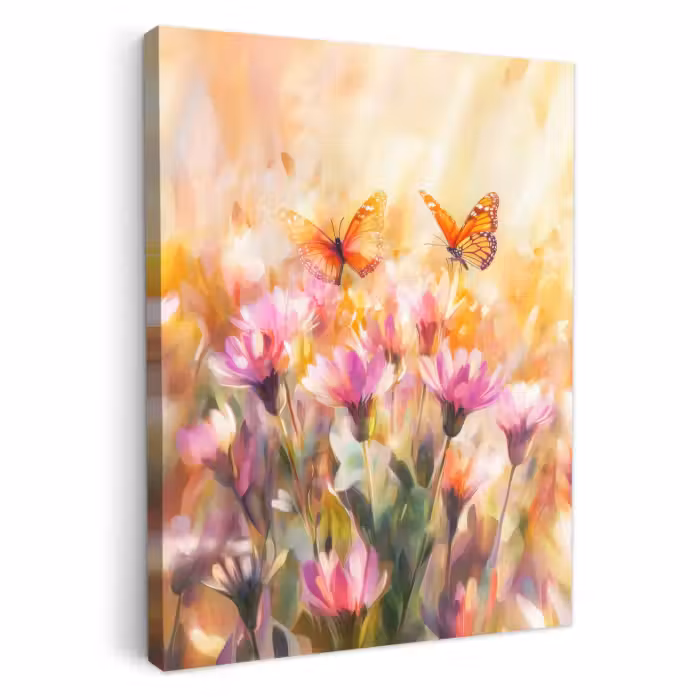 Lienzos decorativos - Mariposas - Naranja - Flores