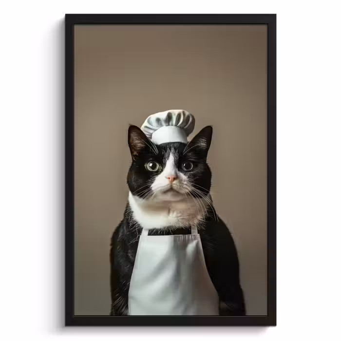 Cuadros enmarcados - Gato - Ropa de cocinero - Negro - Blanco