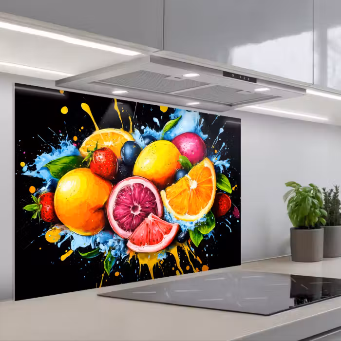 Salpicaderos de cocina - Fruta - Graffiti - Colorido - Naranja - Fresa - Abstracto